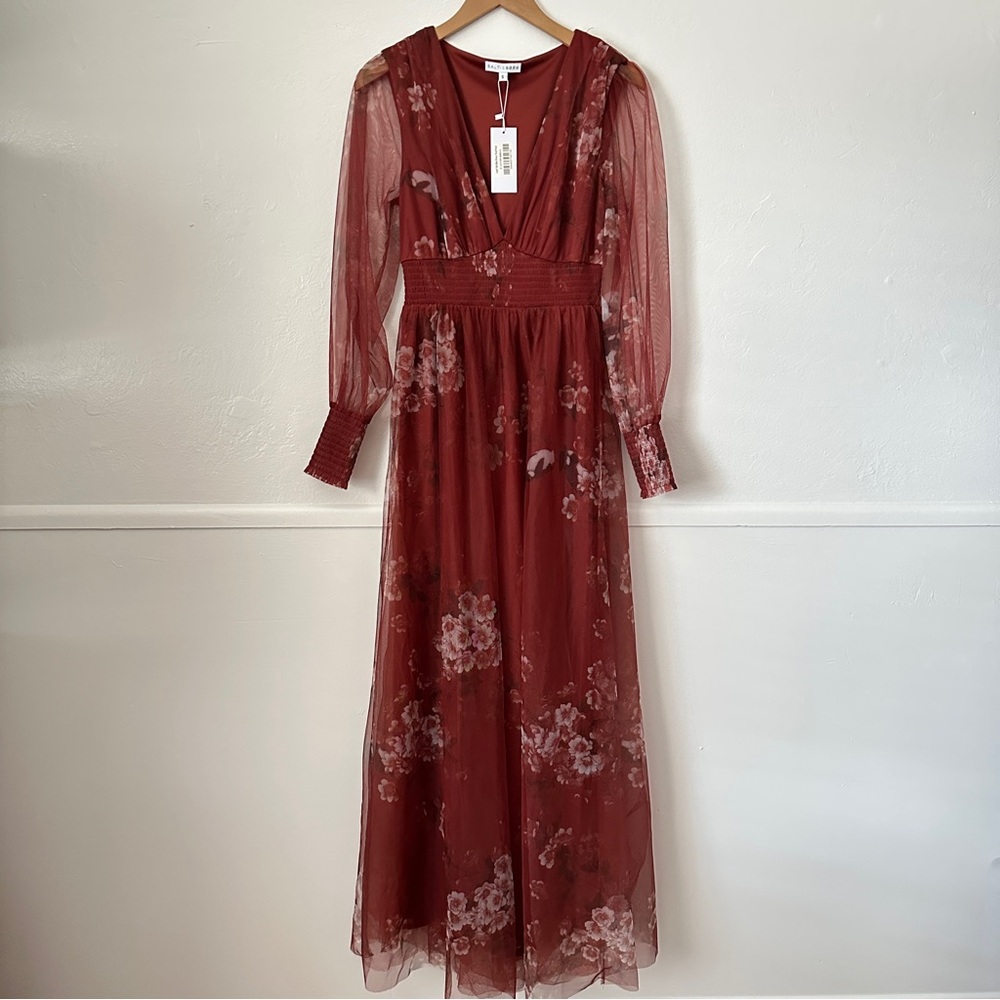 NWT Baltic Born Layla Tulle Maxi Dress in Rust Floral Small - Picture 2 of 7